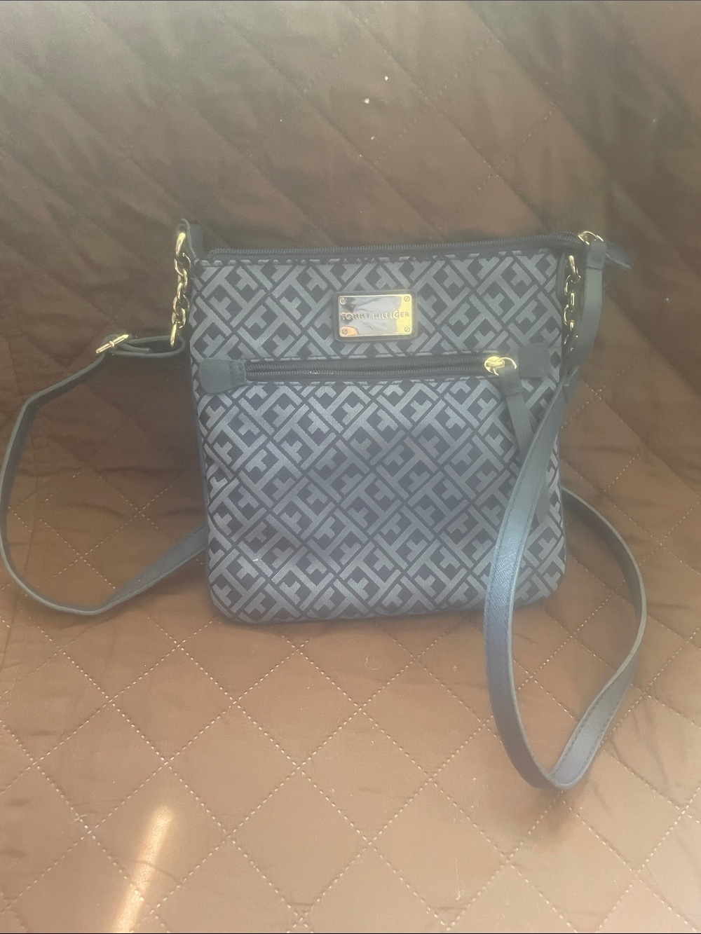 Tommy Hilfiger Navy Monogram Crossbody Bag Blue & Grey